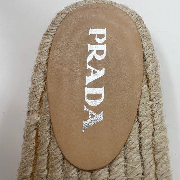 Prada Nastro Jacquard Blue White Embroidered Logo Espadrilles Flats Slippers - Picture 6 of 11